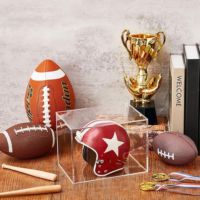 Taiyin 8 Pcs Mini Helmet Display Case, Acrylic Clear Mini Football/ Helmet Display Box Plastic Mini Helmet Protection Holder for Collecting Sports Memorabilia Toy 5 x 5 x 7''