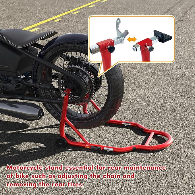 Donext Motorcycle Stand 850LB Sport Bike Rear Wheel Lift Swingarm Paddock Stands Red, Fit for BMW Yamaha Honda Kawasaki Suzuki, with U+L Forks