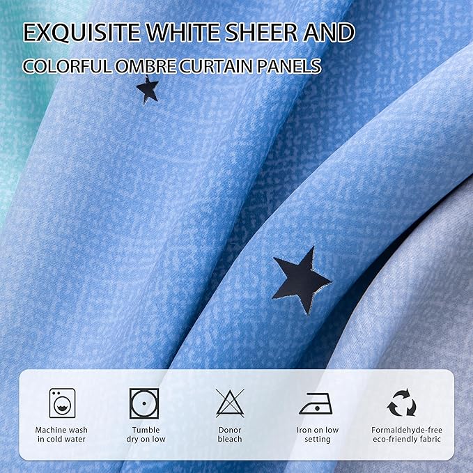 XiDi Blue Green Grey Curtains 63 Inches Long for Girls Bedroom Kids Nursery Boys Room Unicorn Princess Theme Home Decor Room Darkening Window Grommet Drapes Blue Green Grey, W52 X L63 2 Panels