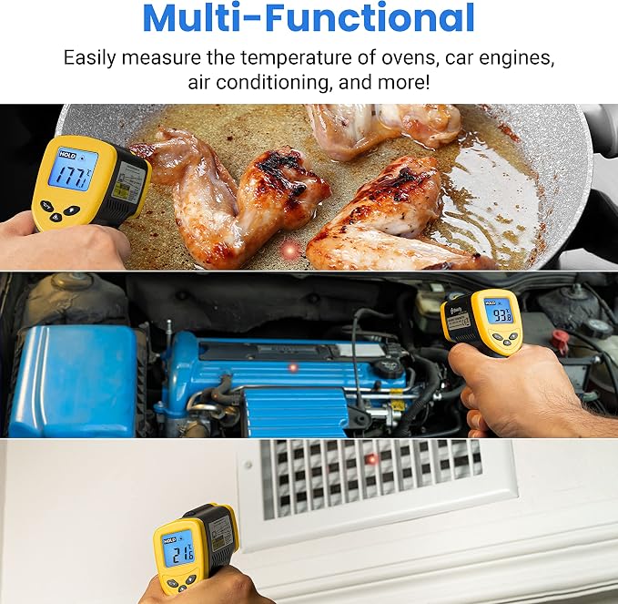 Etekcity Infrared Thermometer 1080, Yellow & Infrared Thermometer 1080, Digital Temperature Gun for Cooking, Non Contact Electric Laser IR Temp Gauge, Yellow