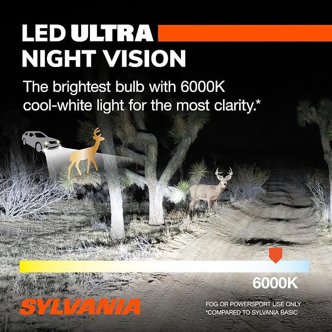 SYLVANIA - 9007 LED Ultra - Fog Lights For Cars and Trucks - Headlight Bulbs for Off Road Powersports - 6000k Cool White LED Light - Maximum Lifespan - No Polarity - DIY Upgrade