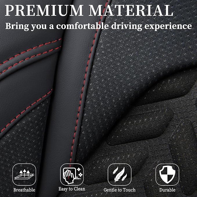 Coverado Seat Covers Full Set, Seat Covers for Cars, Car Seat Covers Winter, Breathable Faux Leather Car Seat Protector Car Seat Cushion, Black Car Seat Covers Universal Fit for Most Cars SUVs Trucks