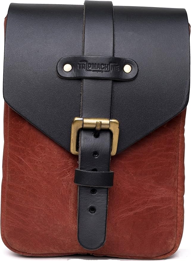 Trip Machine Company Genuine Leather Motorcycle Magnetic Fuel Tank Pouch to Carry All Your Riding Essentials (Cherry Red)