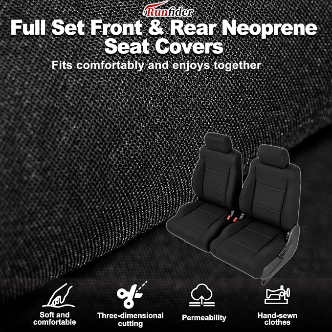 Custom Seat Covers for Jeep Wrangler Unlimited 4-Door 2008 2009 2010 Heavy Duty Cloth Protector Interior Accessories，Waterproof & Machine Washable, Foam Padded - Black（Front）