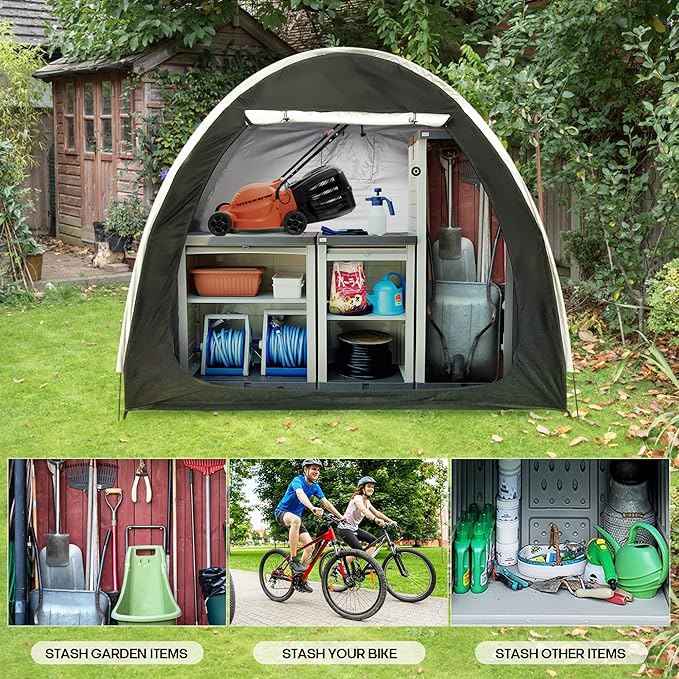 Bike Cover Storage Heavy Duty Storage Tent Outdoor Portable Bicycle Tent PU4000 Waterproof Cloth Durable 210D Oxford Fabric,Protect Against Wind, Rain, Snow, Dust W/Travel Bag (Black)