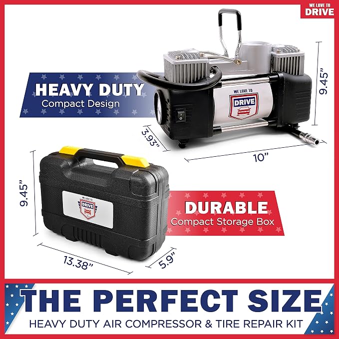 Tire Inflator Portable Air Compressor – 12V DC Air Pump for Car Tires, 150 PSI Electric Air Pump with Tyre Pressure Gauge – Corded Black by WE LOVE TO DRIVE