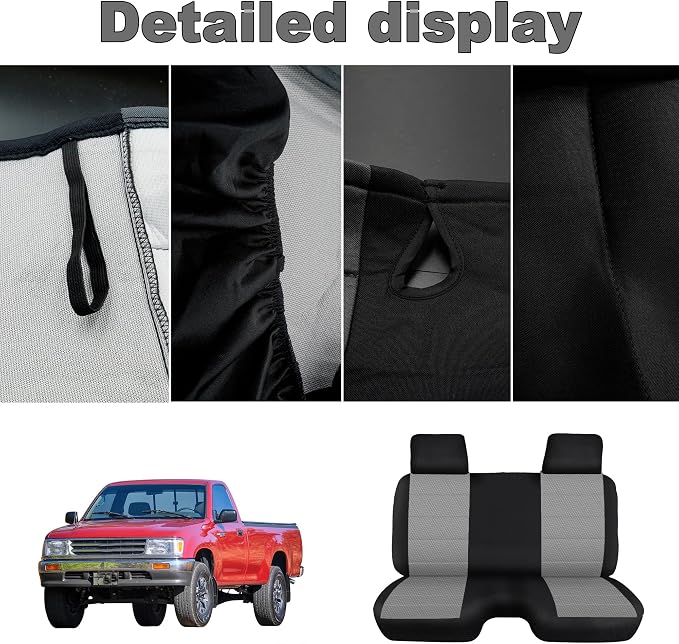 Bench Seat Covers for Toyota Pickup 1987 1988 1989 1990 1991 1992 1993 1994 Heavy Duty Cloth Protector Interior Accessories,Molded Headrest with Small Notch Machine Washable, Gray