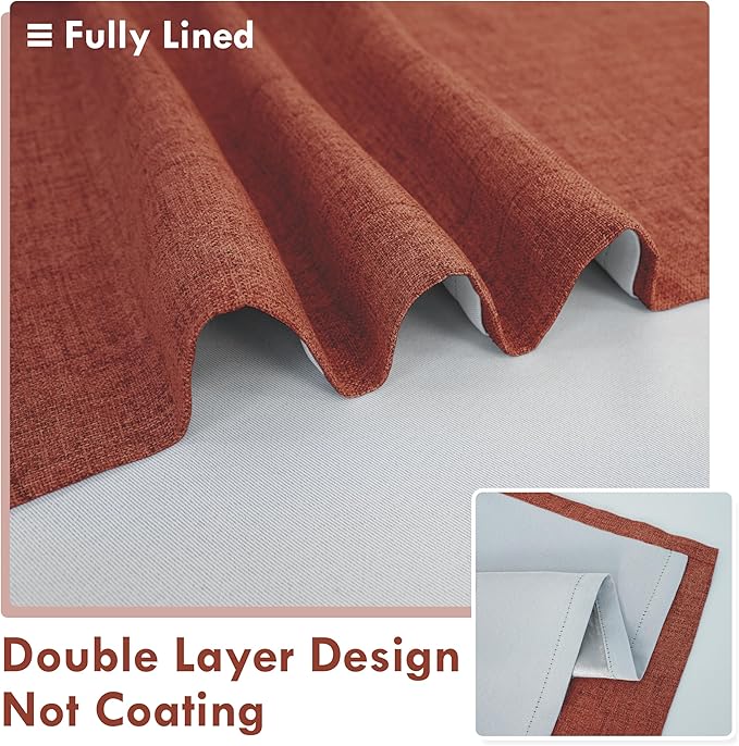 DriftAway Double Layer Linen Blackout Tie Up Curtains Thermal Insulated Fully Lined Balloon Roman Shade Bathroom Window Adjustable Rod Pocket for Small Window 25 Inch by 47 Inch Burnt Orange