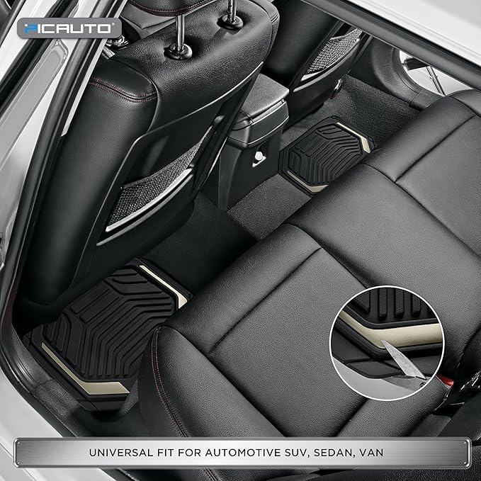 PIC AUTO Heavy Duty Rubber Floor Mats, Gray Aluminum Film Car Mats Set, Front and Rear Car Mats with Anti-Slip Backing, All Weather Protection, Trim-to-Fit for Automotive SUV, Sedan, Van