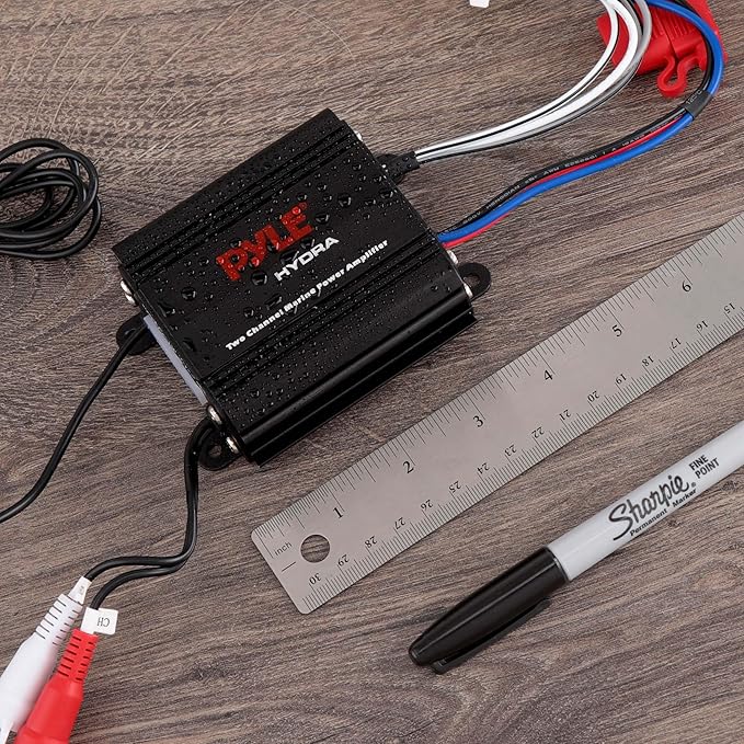 Pyle 2-Channel Marine Amplifier Receiver - Waterproof and Weatherproof Audio Subwoofer for Boat Stereo Speaker & Other Watercraft - 400 Watt Power, Wired RCA, AUX and MP3 Audio Input Cable