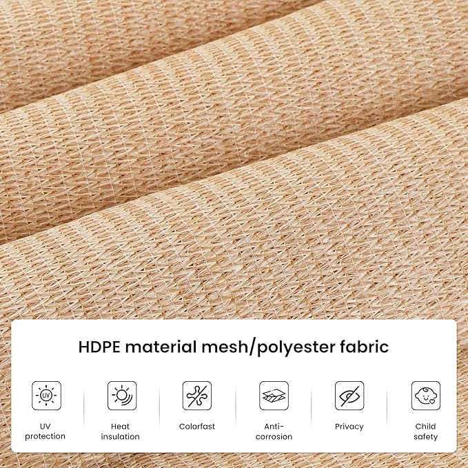 Grandekor Outdoor Roller Shade,8' W x 8' H,Patio Roll Up Shade Cordless,Outdoor Privacy Screen with 220GSM HDPE Aluminum,Wand Operation,Exterior Roller Shade Cloth for Porch Gazebo Backyard,Khaki