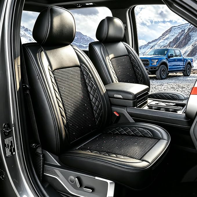 for Ford F150 Seat Covers 2009-2024 2025 2026 | F250 F350 F450 2017-2025 2026 Seat Covers Super Duty, Leather Waterproof, Custom Fit for Ford(Full Set,Black)