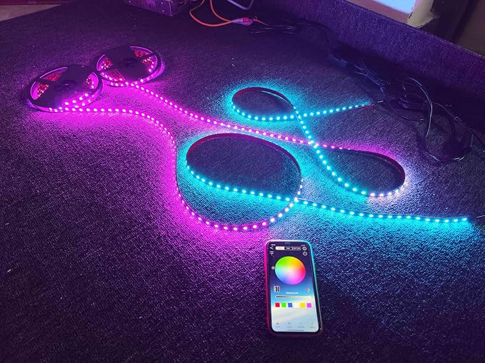 2PCS 2FT Rolls RGB Dream Color Chasing Flow Breath Strobe LEDs Tinted Full Black Out PCB Smoked Light Strips Bluetooth Remote Ctrl for Car Truck Slingshot
