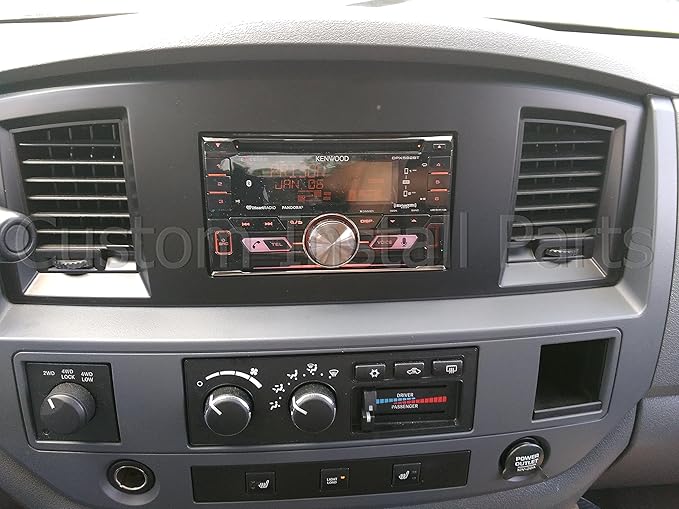 SLATE GREY Black and Silver Aftermarket Stereo Radio Double Din Dash Install Kit Compatible with Dodge Ram 2006 2007 2008 2009 (w/o Steering, Black)