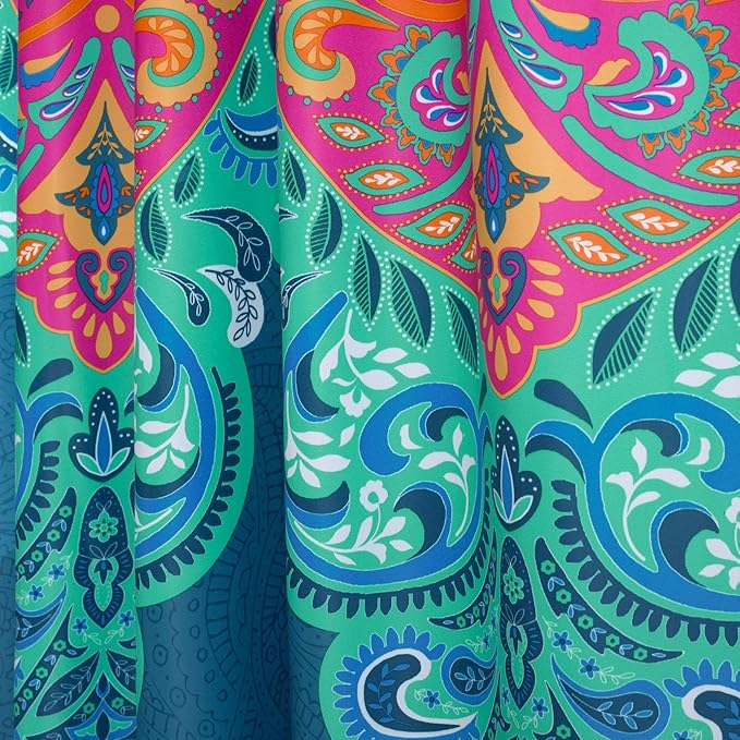 Lush Decor Boho Chic Light Filtering Window Curtain Panels Pair 52" W x 108" L +2" Turquoise & Navy - Colorful Curtains for Living Room - Maximalist Decor