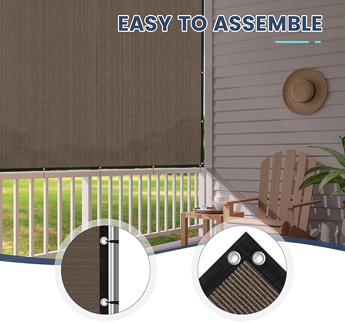 90% Sun Shade Cloth with Grommets, Customizing Outdoor Pergola Shade Cover, Heavy-Duty Mesh Tarp Patio Sun Screen for Lawn Garden Backyard, 5X14 FT, Mocha