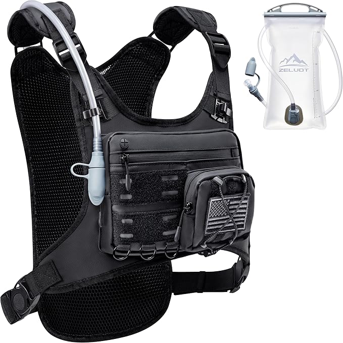 Zelvot Running Vest with 2L Water Bladder, Hydration Backpack, U.S. Design Patent, Lightweight Hydration Pack with Gear Holder, Reflective Chest Pack for Men Women