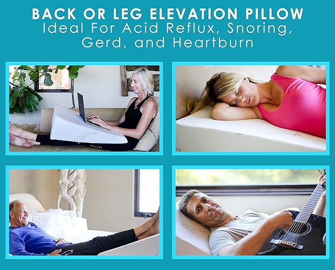 7.5 Inch Bed Wedge Pillow for Acid Reflux or Sleeping | 1.5 Inch Memory Foam Top with Stay Cool Cover | Incline Leg Elevation Pillows | Ideal for Gerd, Heartburn, and Snoring (25" Wx26 Lx7.5 H)