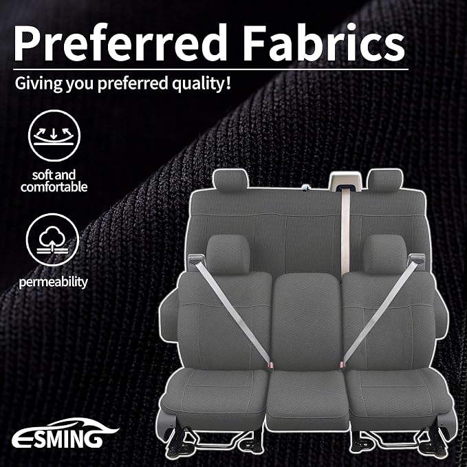 ESMING Heavy-Duty Knitted Fabric Front and Rear Bench Seat Covers for Ford F150 XLT Super Cab 2004-2008, Heavy-Duty Knit Fabric, Easy Install & Cleaning - Gray