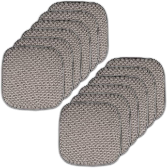 Sweet Home Collection Memory Foam Chair Cushion Honeycomb Pattern Solid Color Slip Non Skid Rubber Back Ultimate Comfort and Softness Rounded Square 16" x 16" Seat Cover, 12 Pack, Silver