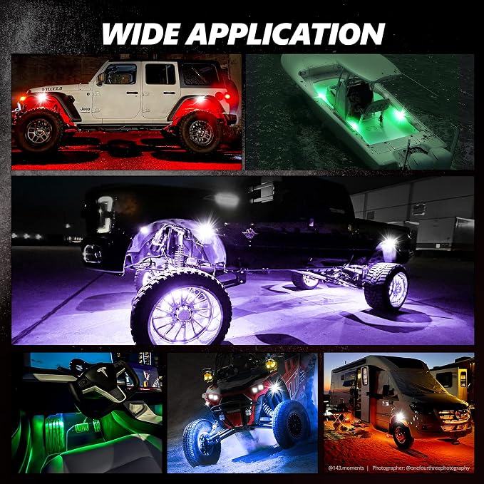 OPT7 Photon RGB LED Magnetic Rock Lights w/Bluetooth APP & Remote - 4 Pods Aluminum Frame Wide Angle Underglow Kit, IP68 Waterproof for Offroad Jeep SUV ATV UTV - Truck Decorations