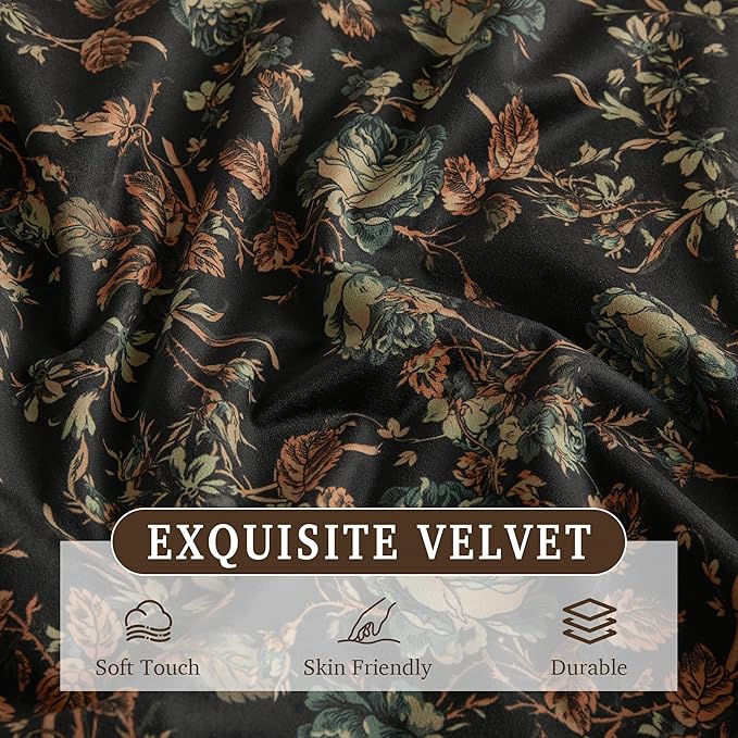 StangH 1 Panel Custom Vintage Floral Curtain 300GSM Thick Velvet Print Curtain Soft Thermal Insulated Privacy Window Drapes for Bedroom Dining Living Room Bathroom