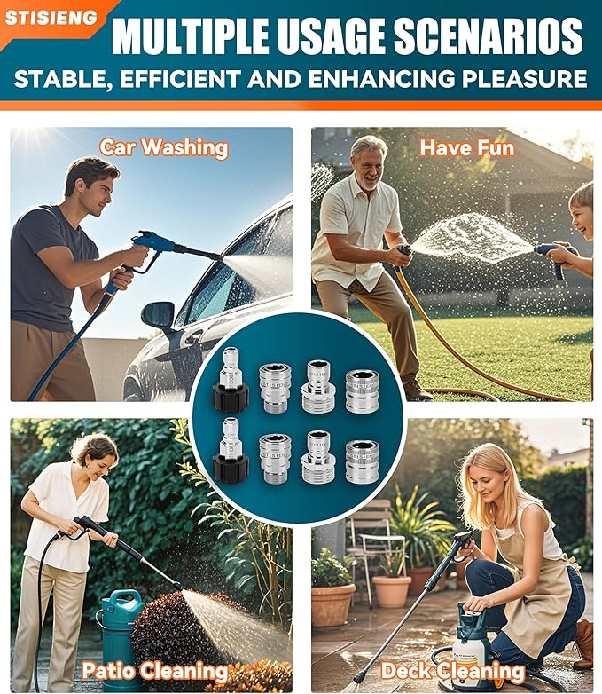 M22-14mm Pressure Washer Quick Connect Kit, M22 Swivel to 3/8" Quick Connect, 3/4" to Quick Release, Pressure Washer Adapter for Garden Hose and Power Washer Systems