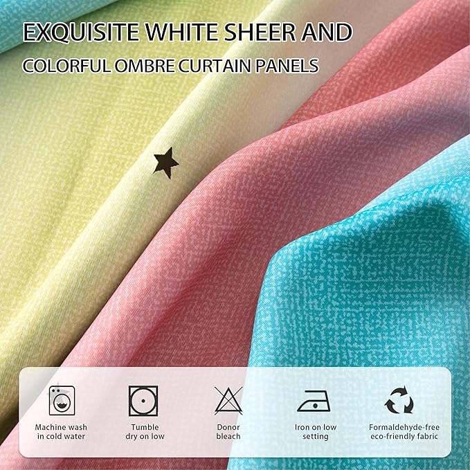 XiDi Girls Room Decro, Blackout Curtains for Kids Bedroom,Colorful Rainbow Style, Unicorn Wall Decor Ombre Curtains, Princess Room 63 Inches Long Pink/Blue
