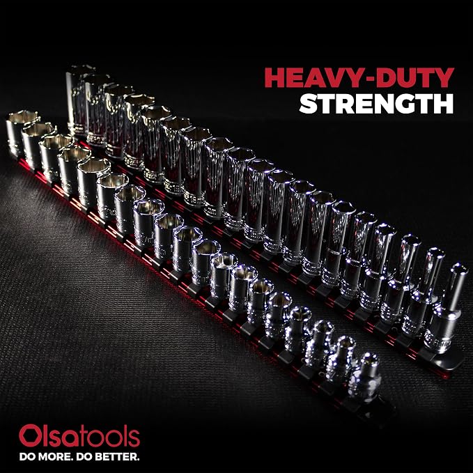 Olsa Tools Metric Shallow Socket Set - 3/8-Inch Drive, 19pc - 6-Point Chrome Sockets from 6mm–24mm and No Skipped Sizes - Mechanic Shallow Metric Socket Set - Professional Grade Sockets - Part: 1328