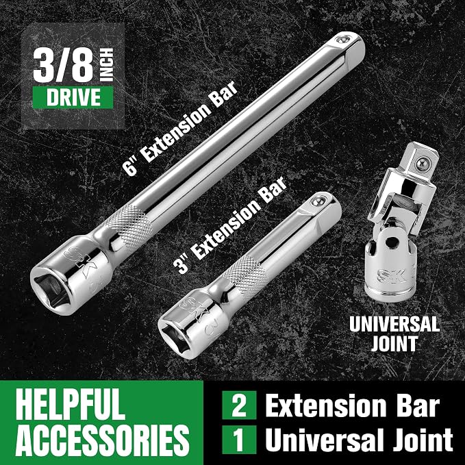 SK Tools USA 3/8" Drive, 30 Piece, 6 Point, Standard & Deep, SAE Chrome Socket Set | SK01309-216P