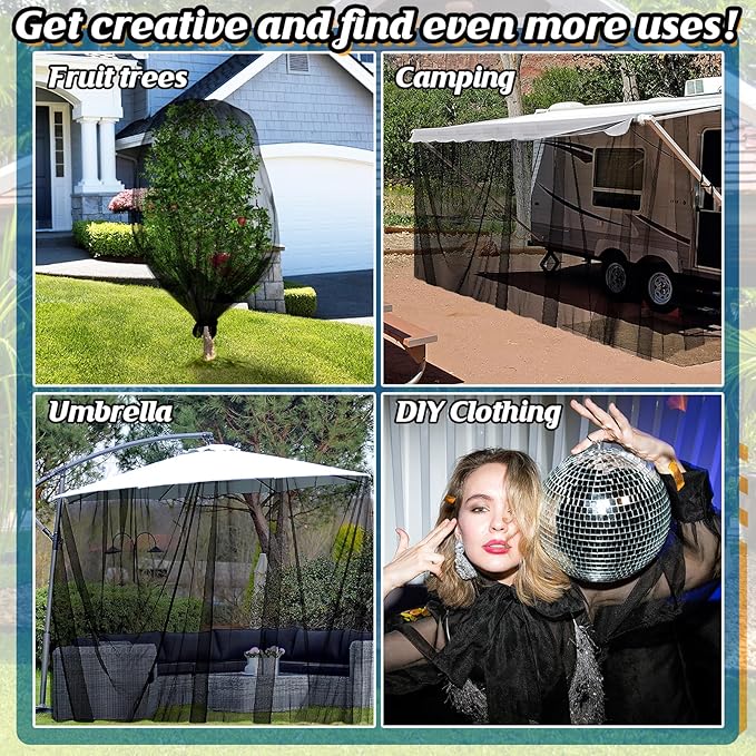 33x10ft Large Mosquito Net - Mesh Netting for Garden Skin and Plants Protection, Patio Bird Bug Screen, Black