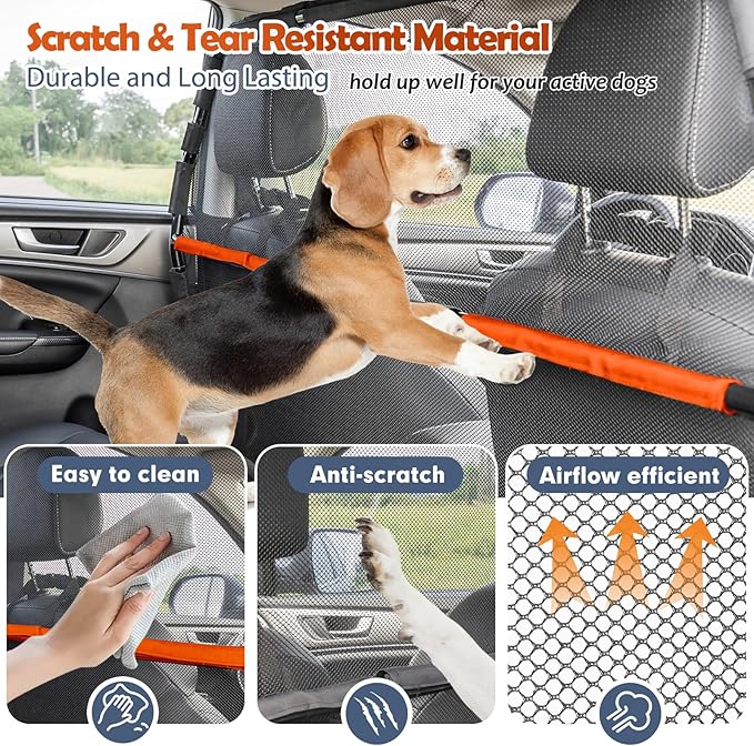 Dog Car Barrier, 56" Wide See Through Car Back Seat Cargo Area Pet Restraint Divider, Travel Trunk Mesh Car Net Barrier Screen Separator for Dogs, Ideal for SUVs Trucks Full Sized Sedans