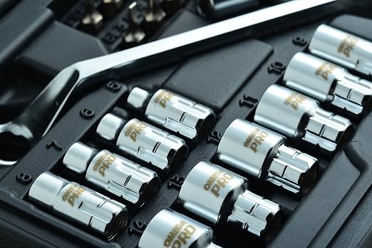 Omega Pro Go-Through Socket Set and Wrench - 1/2 Inch Drive with Flexible Ratchet - 34 Pieces in Molded Case for Easy Organization