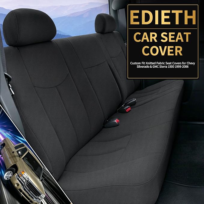 Rear Seat Covers for Chevy Silverado & GMC Sierra 1500 1999-2006 & Classic Composite Sponge Fabric Soft Breathable Comfortable - Black