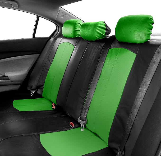 FH Group Automotive Seat Cover Highest Grade Faux Leather Green Black Full Set, Combo Car Seat Cover Design Airbag Compatible Split Bench Tan Car Seat Covers Interior Accessories Universal Fit SUV