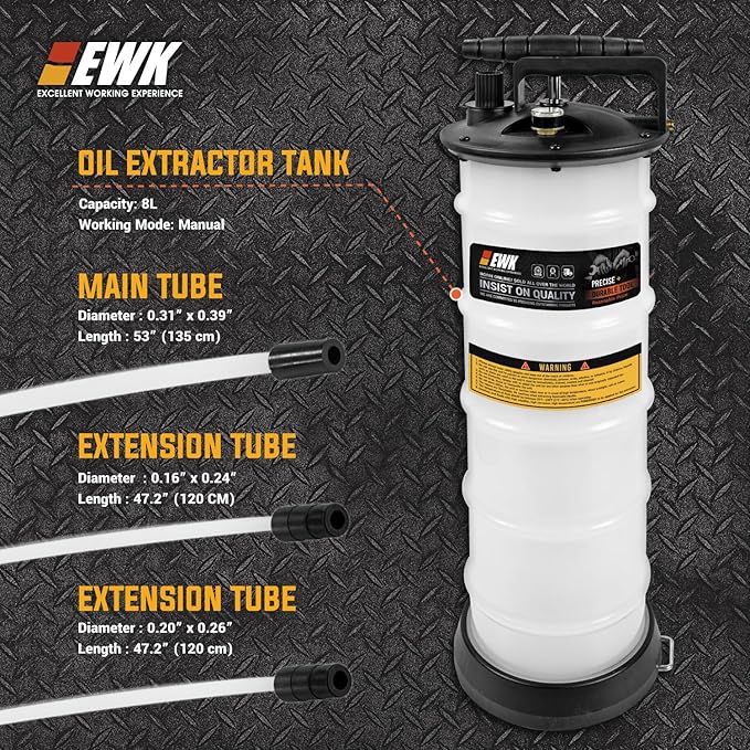 EWK 8L Heavy Duty Manual Oil Extractor Change Pump, Fluid Extractor with Reinforced Tank, Oil Change Pump for Auto Car, Boat, Motorcycle