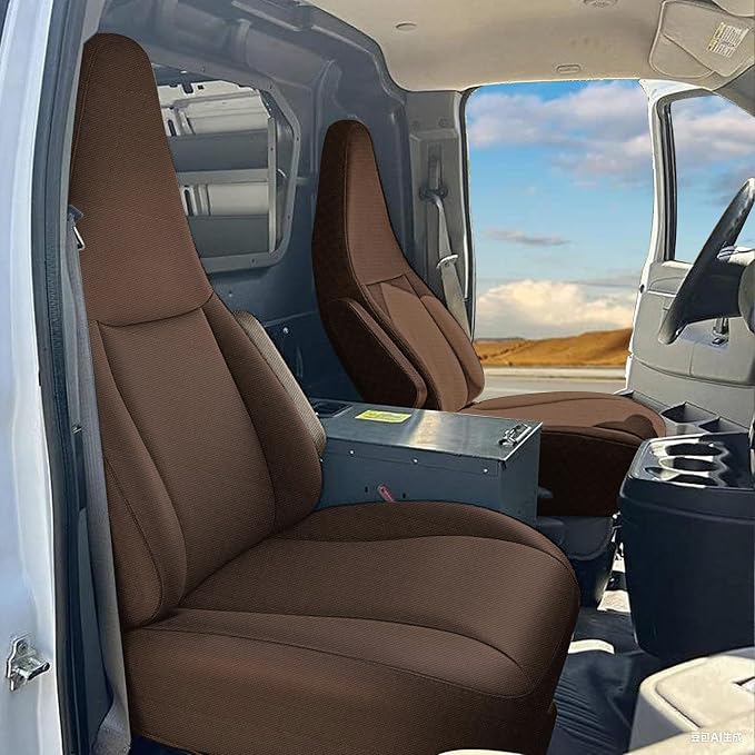 Heavy-Duty 600D Oxford Fabric Seat Covers for Chevrolet Express 2010 2011 2012 2013 2014 2015-2026 Tough & Durable Snug Fit No-Slip - Brown