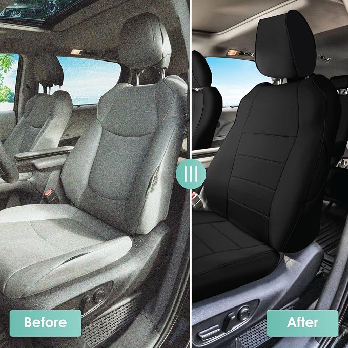 FH Group Custom Fit Car Seat Covers Specifically Made for 2021-2024 Toyota Sienna 7-8 Seater, Faux Leather Automotive Seat Covers - Front Set Black