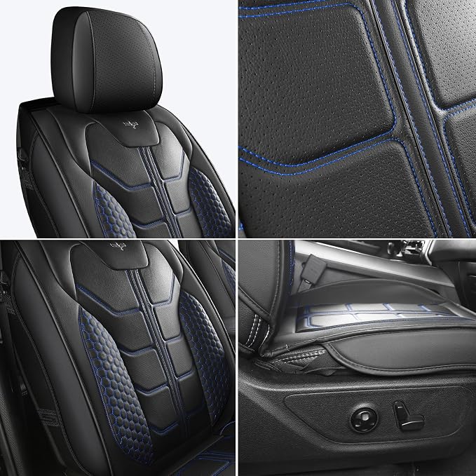 LINGVIDO Chevy Silverado Seat Covers - Custom Fit for GMC Sierra, Pickup Truck Seat Cover for 07-24 1500 2500HD 3500HD, Regular Cab, Double Cab, Crew Cab, LT, LZT, RST, Trail Boss Front Black-Blue