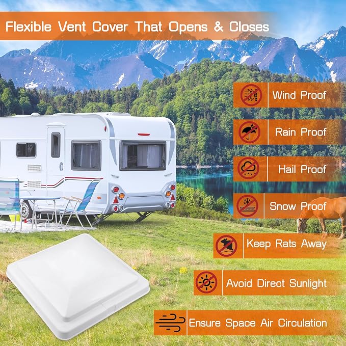 RV Vent Cover 14" Roof Vent Lid for Universal RV, Trailer, Camper, Motorhome Roof Replacement Ceiling Vent Covers, Plastic Square Skylight Cover Liftable, 1 Pack White