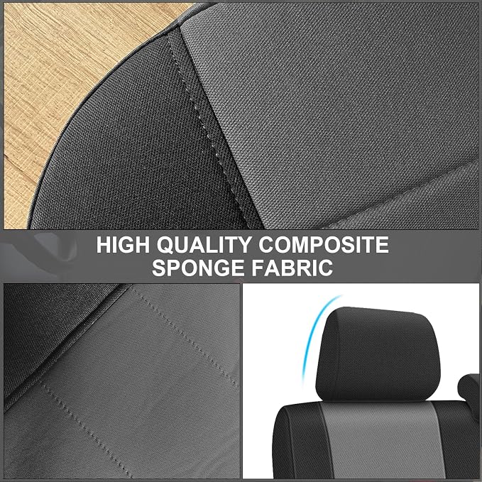 SAPUBK Front Bench Seat Covers Replace for 2005-2014 Toyota Tacoma Seat with Large Notched Cushion, Knitted Fabric Composite Soft Foam Lining Airmesh Breathable Seat Cover