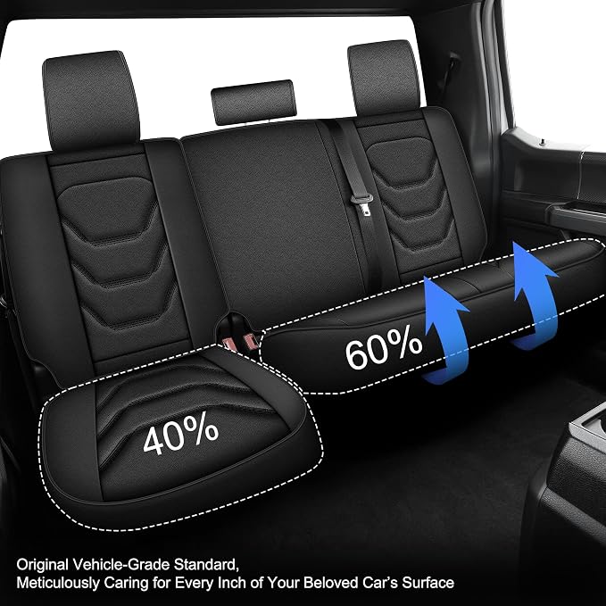 Seat Covers Compatible with 2024 2025 2026 Toyota Tacoma Double Crew Cab Waterproof Leather Seat Protectors for Trucks (5pc Full Set, Black)