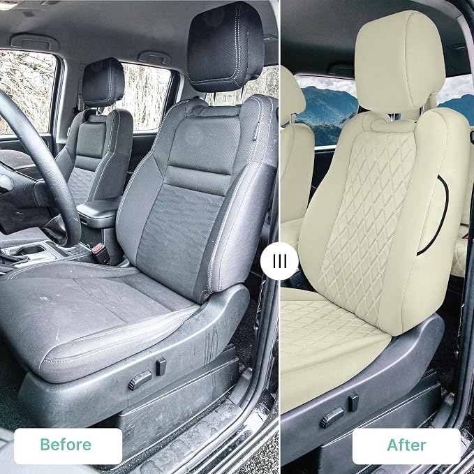 FH Group Custom Fit Car Seat Covers Specifically Made for 2022-2026 Nissan Frontier, Front Set Solid Beige Ultraflex Neoprene Waterproof Automotive Seat Covers for Pickup Truck, Nissan Accessories