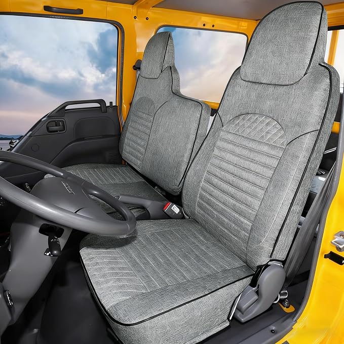 Custom Fit Seat Cover for 2006-2025 Isuzu NPR 40/60 Split Bench, Front Bench Seat Linen Covers for Trucks, Breathable Seat Cover with Back Storage