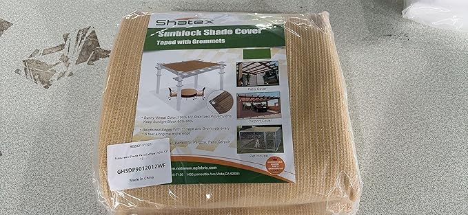 Shatex 90% Shade Fabric 12x 12ft Sun Shade Cloth with Grommets for Pergola Cover Canopy Wheat, 12 Bungee Balls