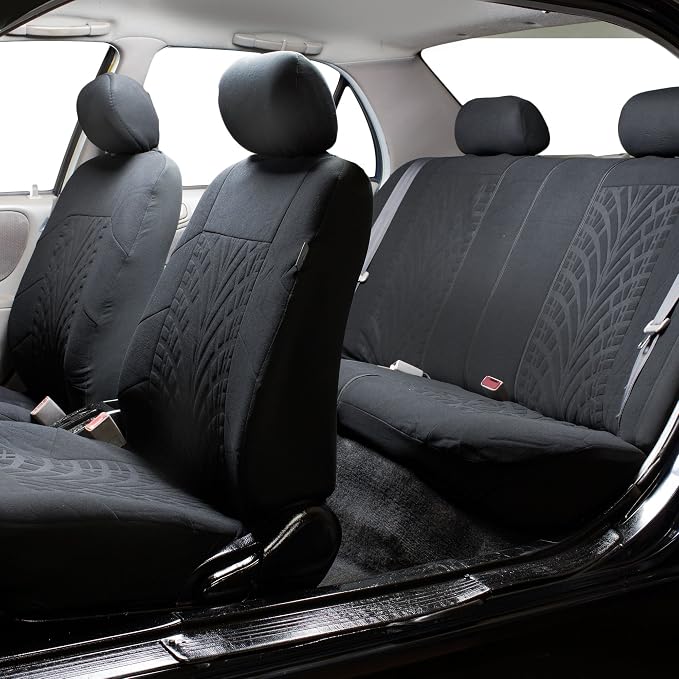 FH Group FB071115 + F11306 Travel Master Seat Covers (Black) Full Set – Universal Fit for Cars Trucks and SUVs