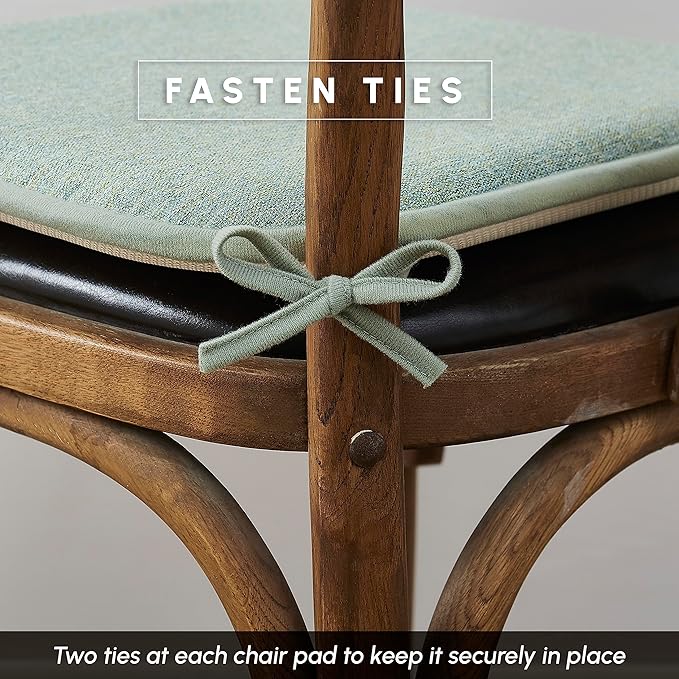 Elegant Comfort Chair Cushion Covers with Ties and Non Skid Rubber Backing-Thick Memory Foam - Soft Cushion Pad- Rounded Square Seat Cover- 16 x 16 Inches - Set of 4 Thatch Textured Pattern, Sage