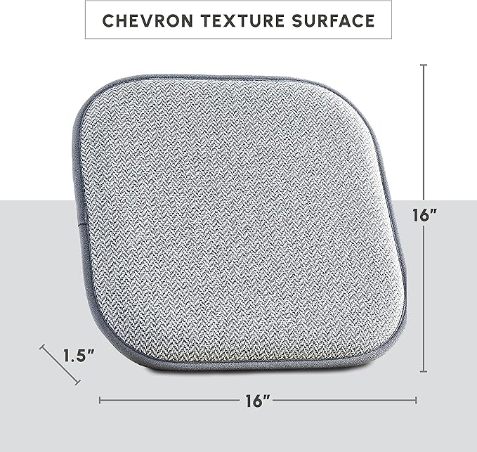 Elegant Comfort Chair Cushion Covers with Ties and Non Skid Rubber Backing-Thick Memory Foam - Soft Cushion Pad- Rounded Square Seat Cover- 16 x 16 Inches - Set of 8 Chevron Textured Pattern, Gray
