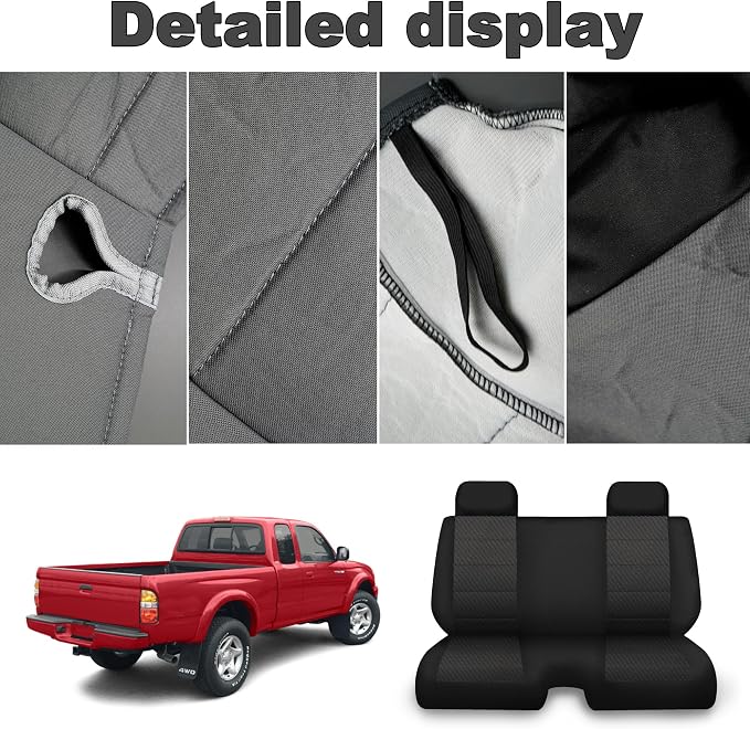 Bench Seat Covers for Toyota Tacoma 1995 1996 1997 1998 1999 2000 2001 2002 2003 2004 Heavy Duty Cloth Protector Interior Accessories，Waterproof & Machine Washable, Black