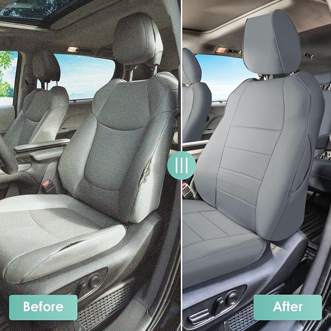 FH Group Custom Fit Car Seat Covers Specifically Made for 2021-2024 Toyota Sienna 7-8 Seater, Faux Leather Automotive Seat Covers - Front Set Solid Gray